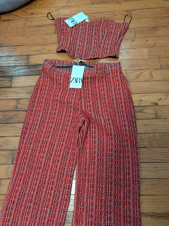 Zara Pants - Zara Red Textured Knit Crop Top & Wide Leg Pants Set
